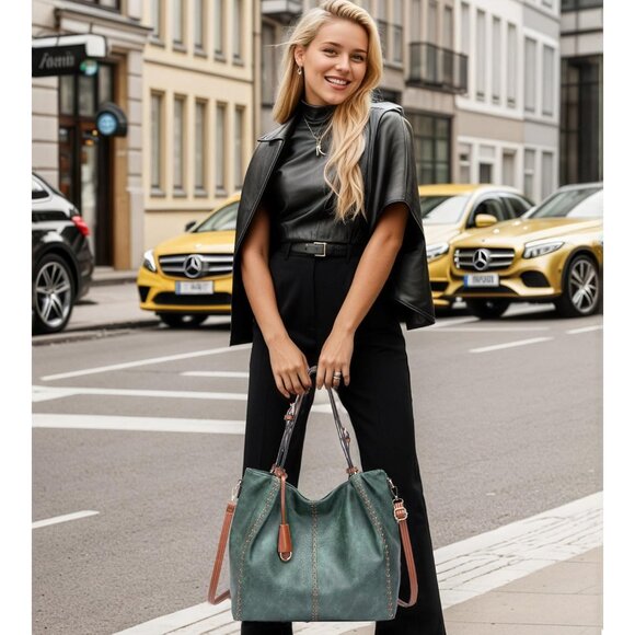 Stylish Green PU Leather Shoulder Bag with Multiple Compartments for Women - Picture 6 of 6